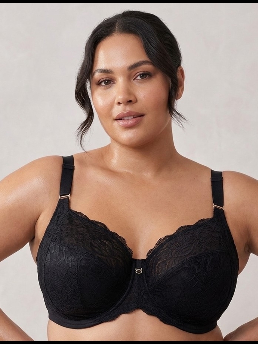 Elomi 40L Black Lace Underwire Half Cup Bra Adjustable Racerback Strap. NEW
